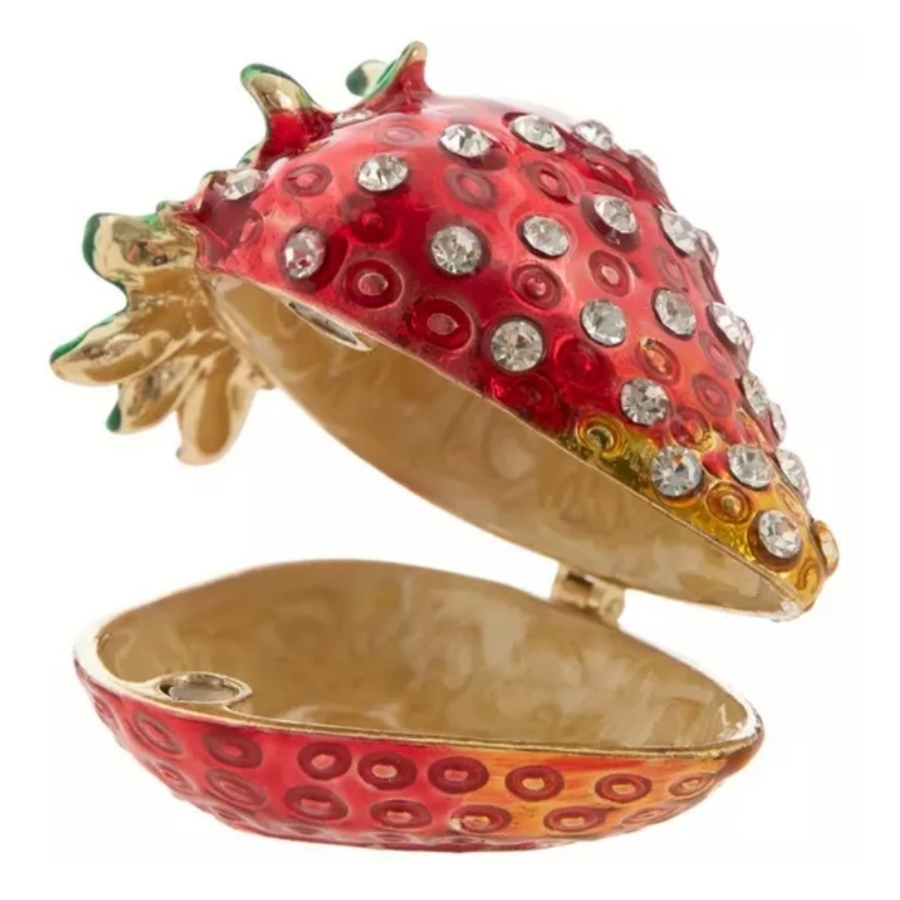 Strawberry Rhinestone Jewelry Trinket Box - Picture 2 of 4